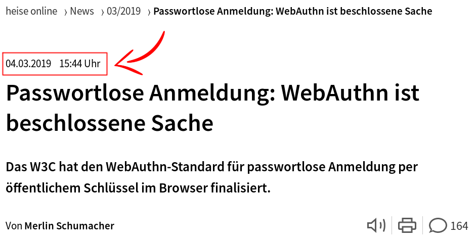 Aktuelle Meldung zu WebAuthn auf heise.de